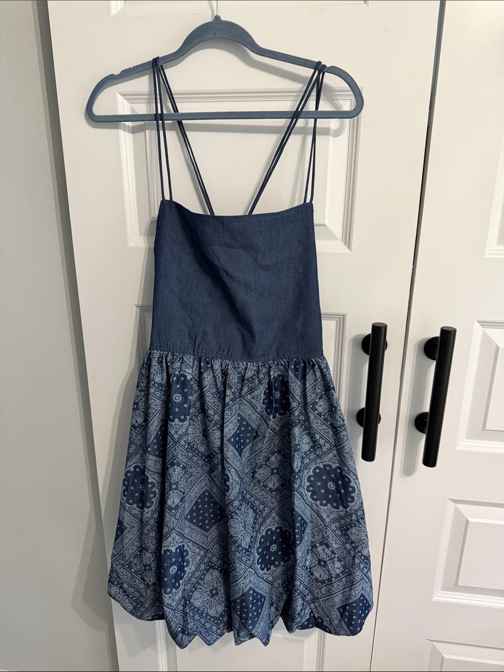 Navy Blue Bandana Print Sundress with Spaghetti Straps